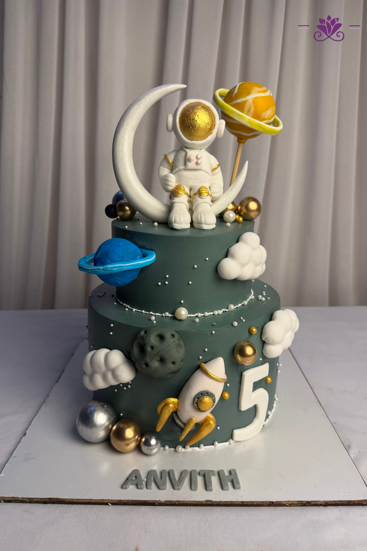 Astronaut & Cosmic Moon 2-Tier 5th Birthday Cake