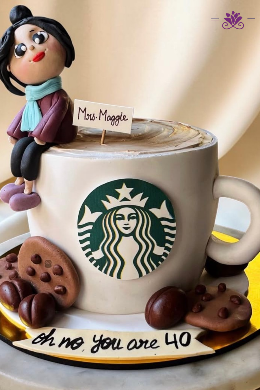 coffee cup-themed birthday cake