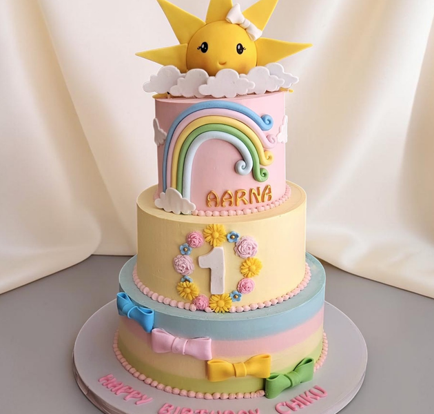 Pastel Rainbow Sunshine 1st Birthday Cake