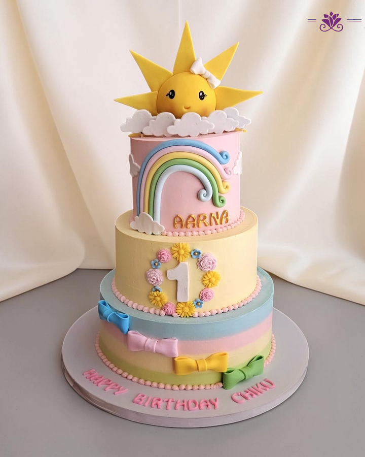 Pastel Rainbow Sunshine 1st Birthday Cake
