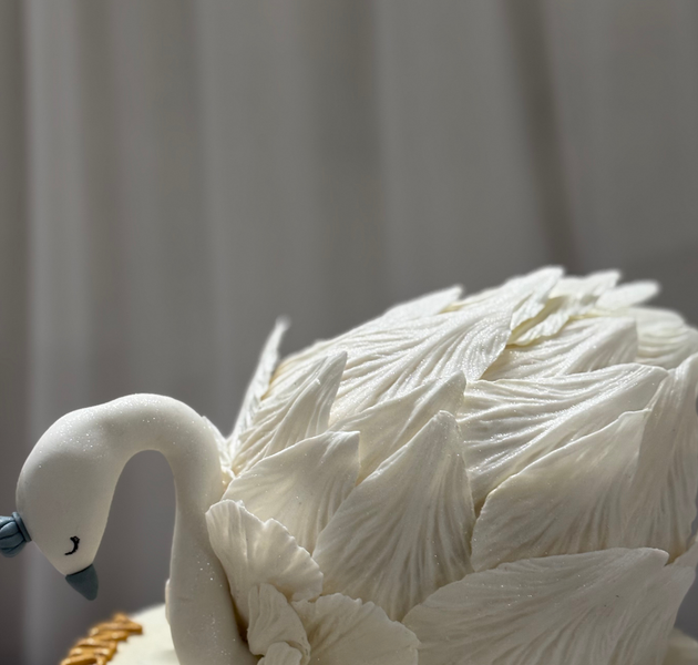 Sculpted Shimmer Feather White Swan Celebration Cake