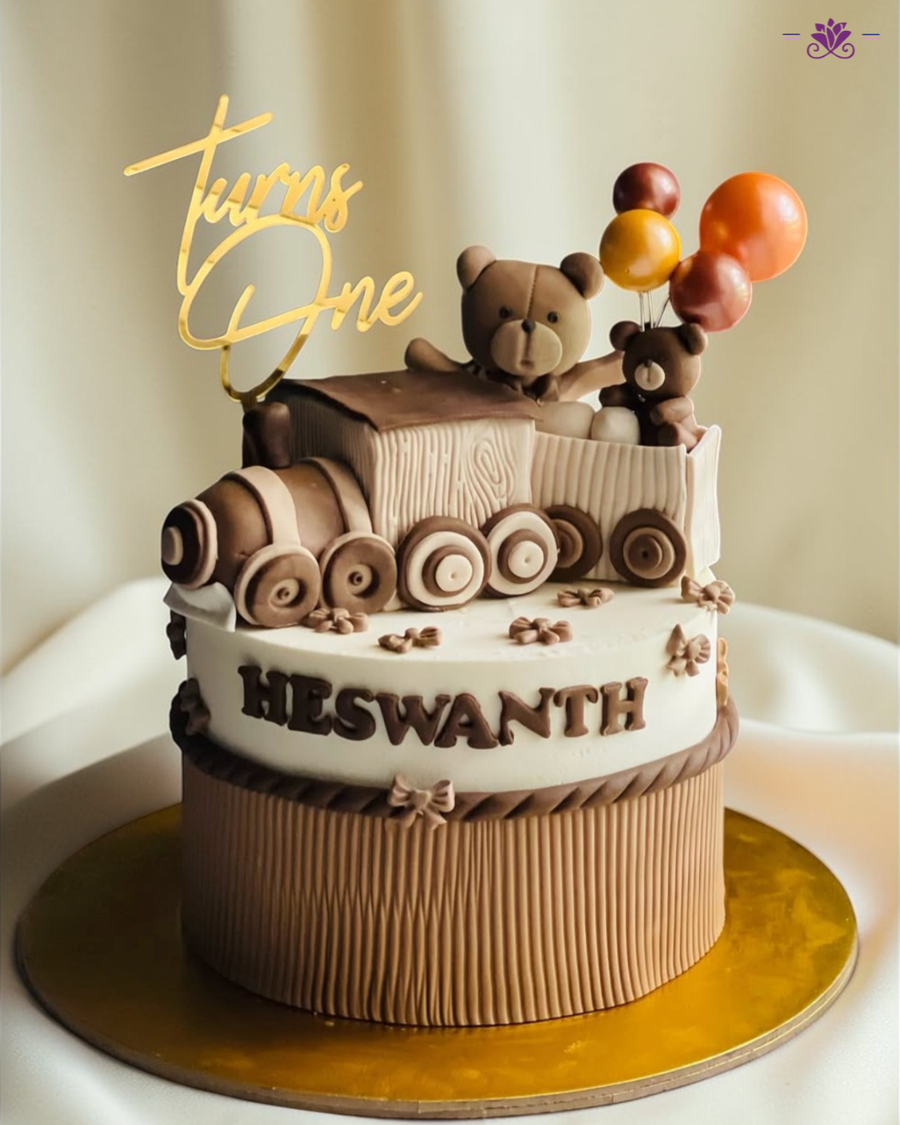 Teddy Train First Birthday Cake (Custom Name Choo Choo Theme Cake)