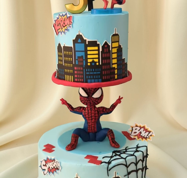 Spiderman Anti-Gravity Birthday Cake with City Theme & Superhero Design