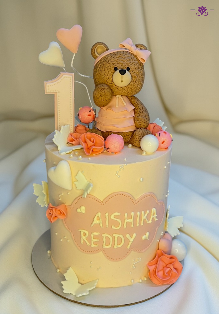 Cute Teddy Bear 1st Birthday Cake