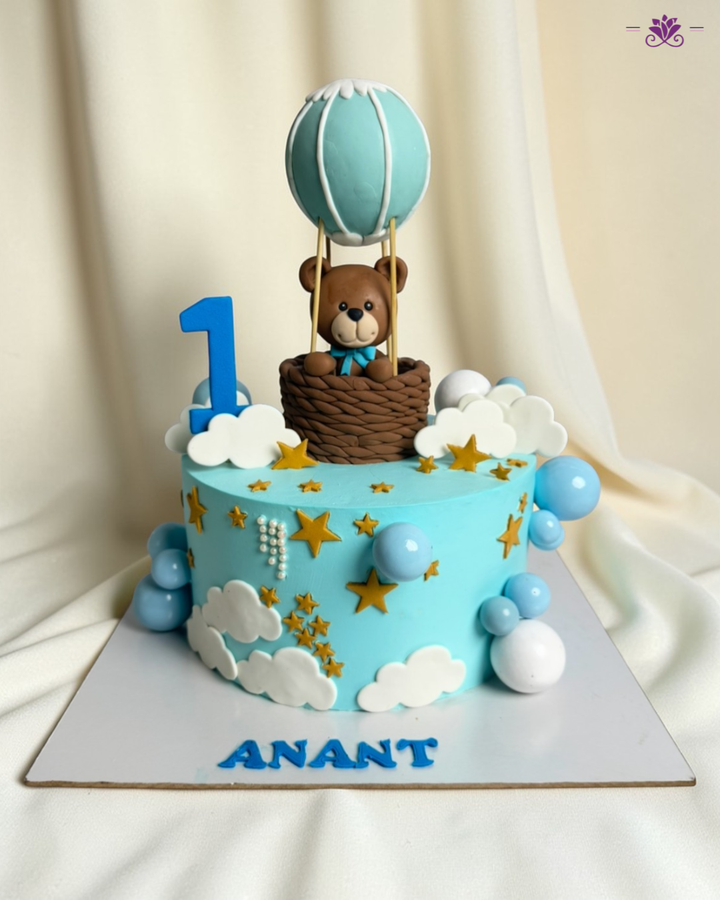 Teddy Hot Air Balloon 1st Birthday Cake