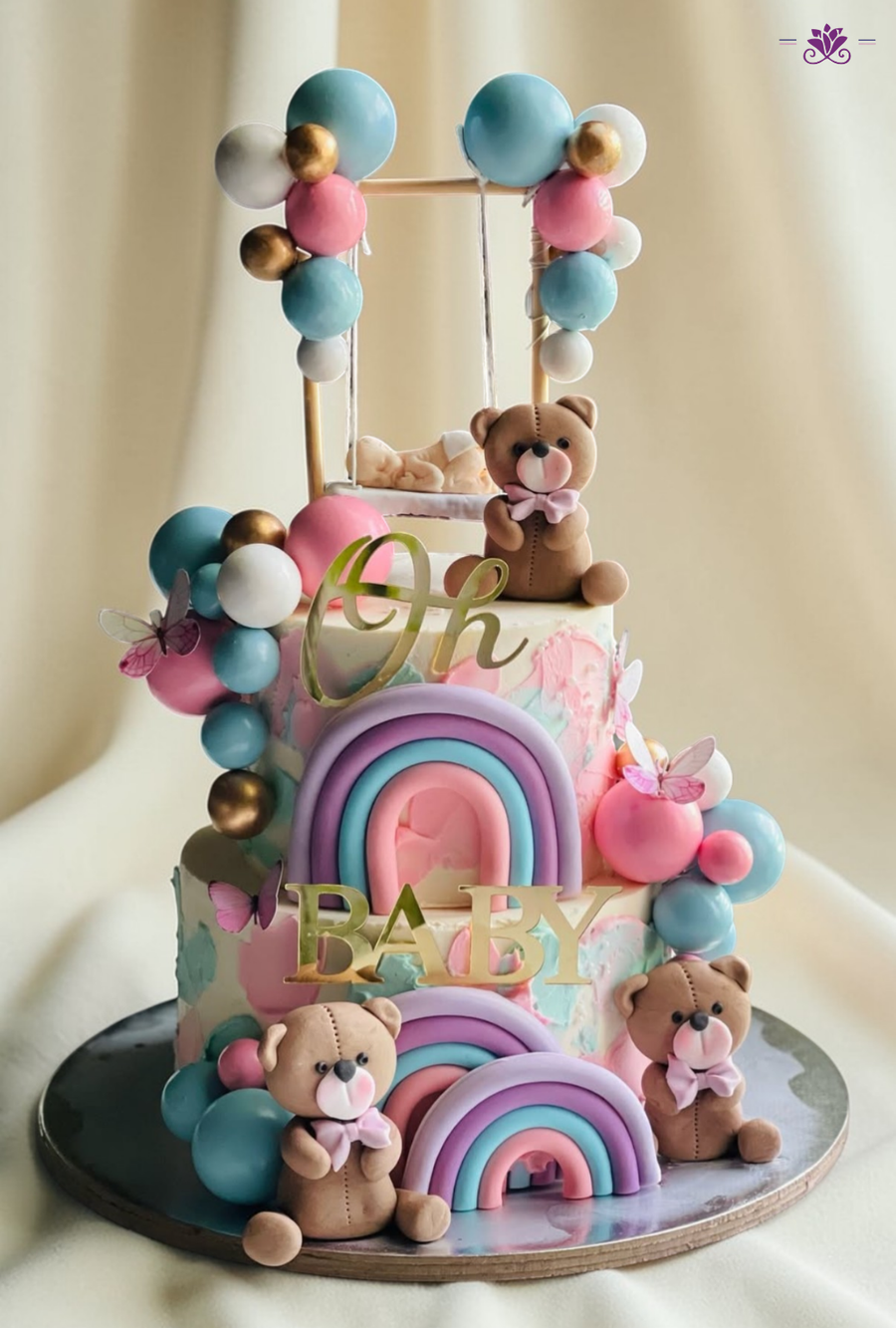 Teddy & Rainbow Baby Shower Cake – Oh Baby Theme (Custom Designer Cake)