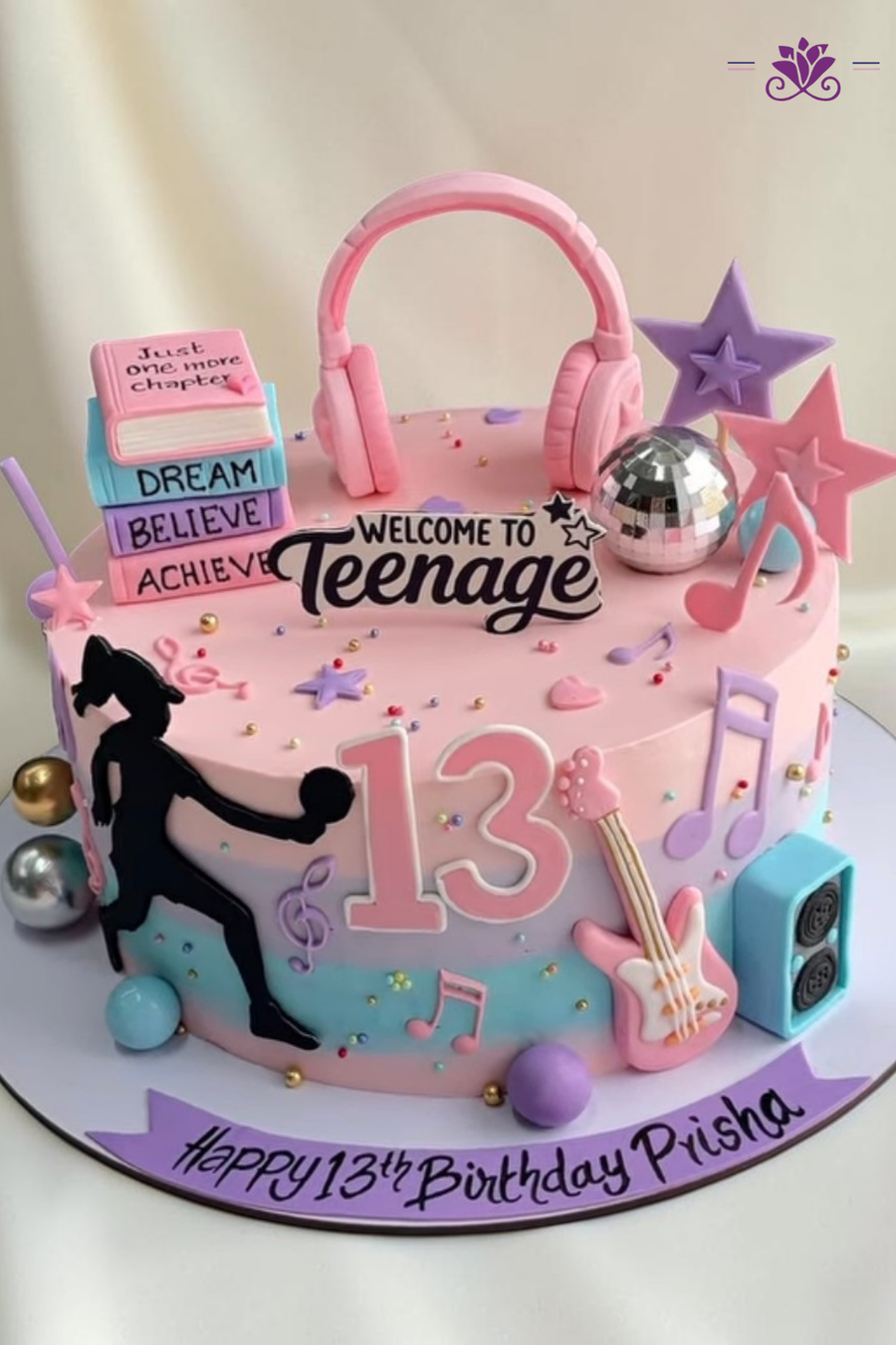 Stylish & pink and purple teenage birthday cake