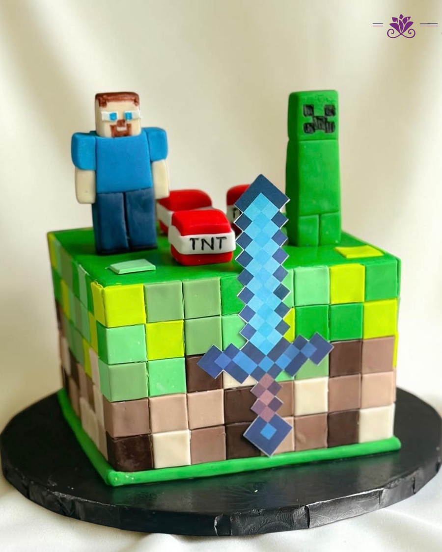 Minecraft-themed birthday cake