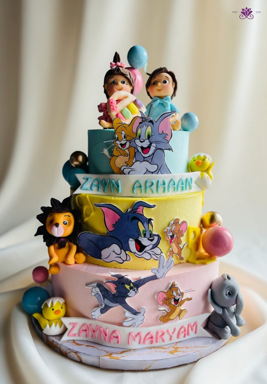 Twin Birthday Playful Tom & Jerry Cartoon Cake