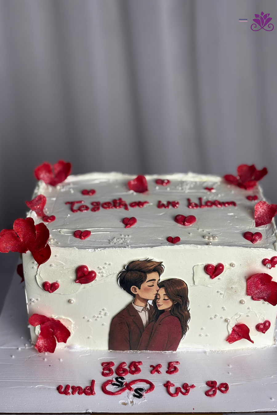 "Together We Bloom" Couple Anniversary Rectangular Cake