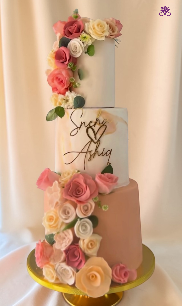 Luxury Floral Wedding Cake with Rose Cascade Design