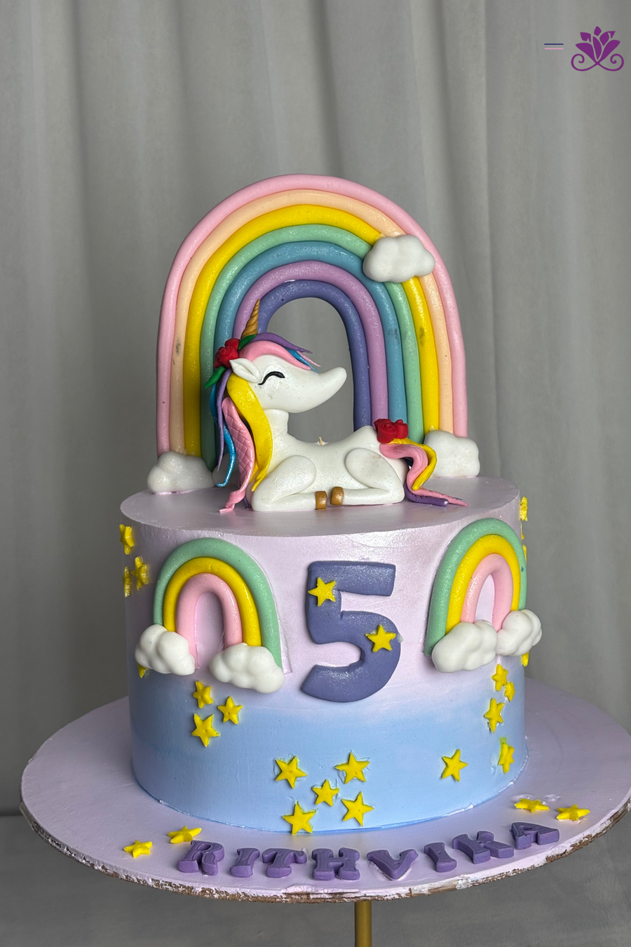 Pastel Rainbow Arch & Sleeping Unicorn 5th Birthday Cake