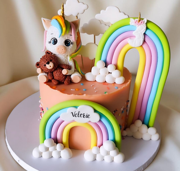magical unicorn and rainbow birthday cake