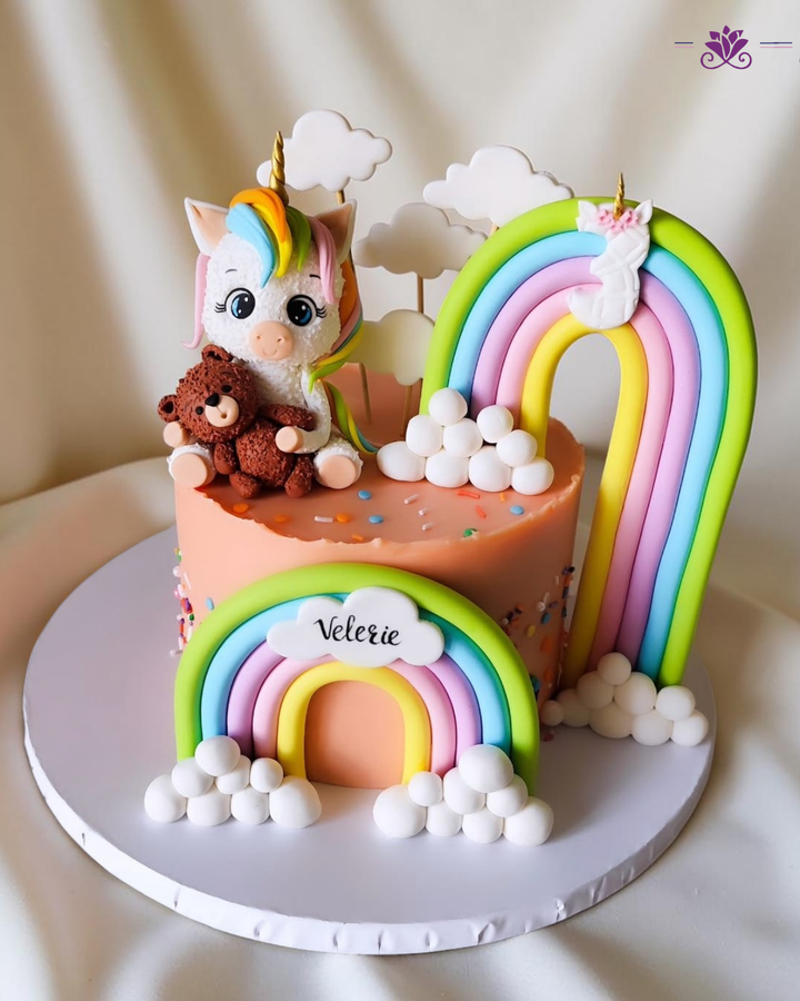 magical unicorn and rainbow birthday cake