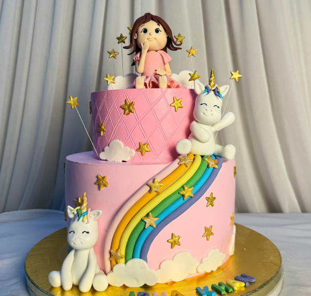 Magical Rainbow & Unicorn Wonderland 2-Tier Birthday Cake