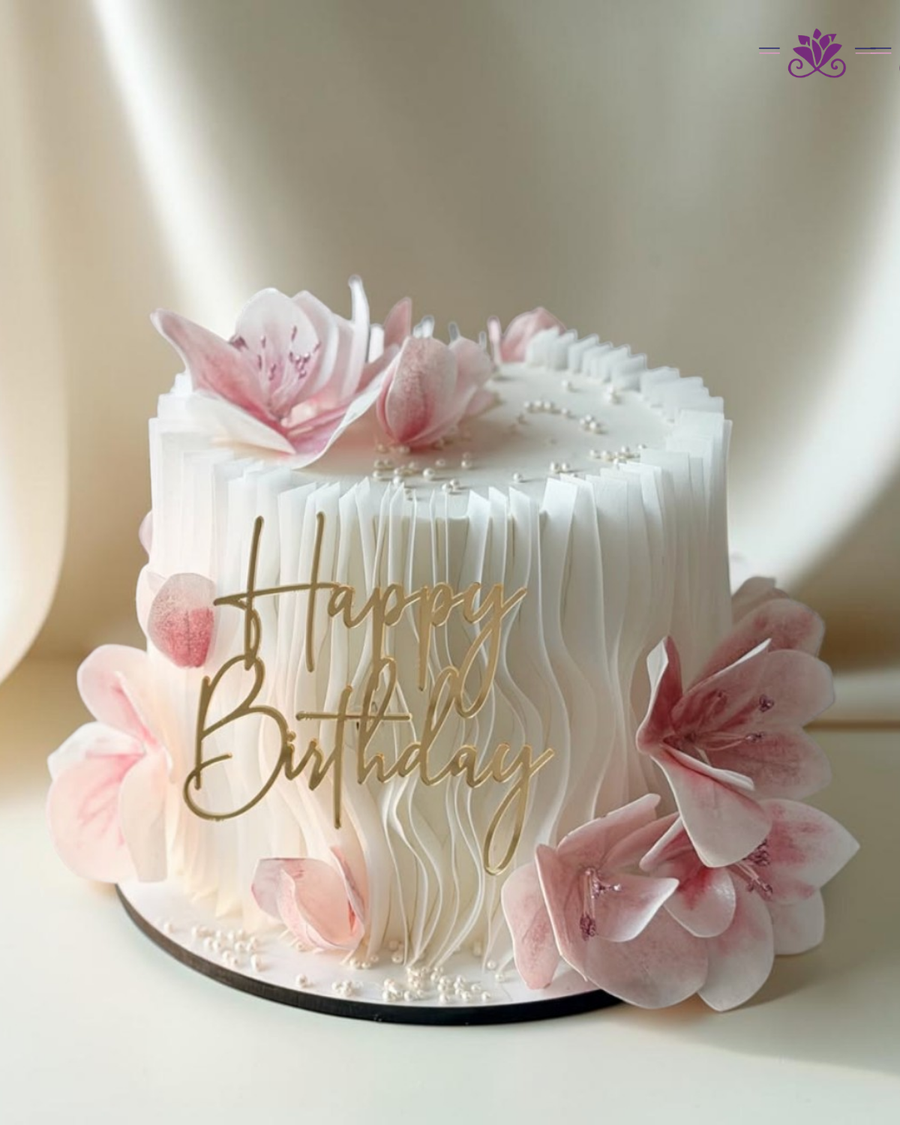 Elegant Pink Floral Birthday Cake