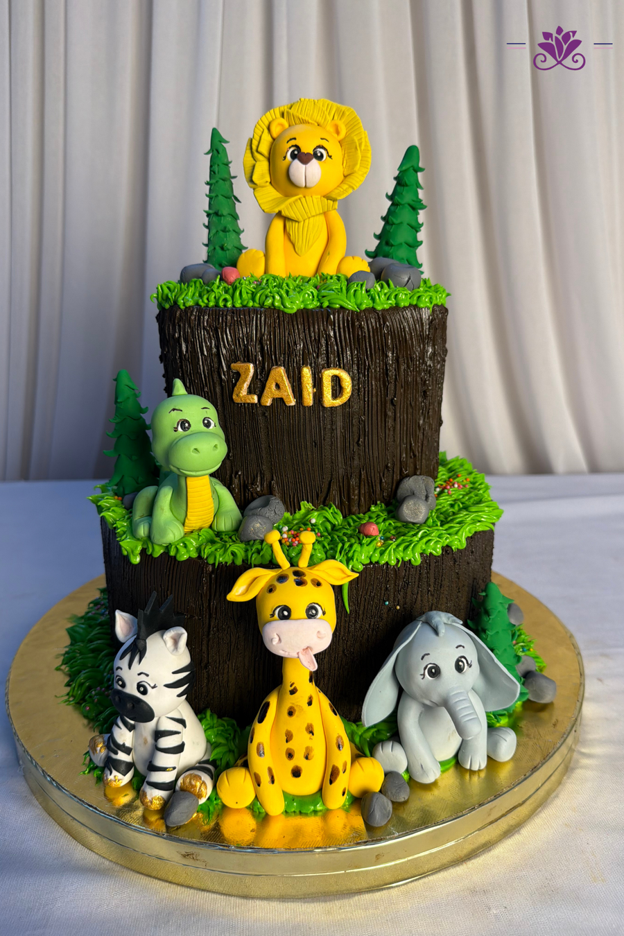 Jungle Tree Trunk Safari Animals 2-Tier Birthday Cake